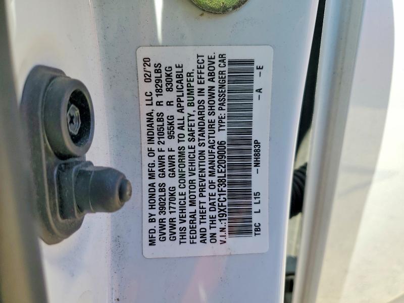 2020 Honda Civic მანქანა იყიდება აუქციონზე, vin: 19XFC1F38LE209006, აუქციონის ნომერი: 59962846