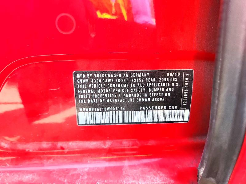 2011 Volkswagen Gti მანქანა იყიდება აუქციონზე, vin: WVWHV7AJ1BW007124, აუქციონის ნომერი: 62233246