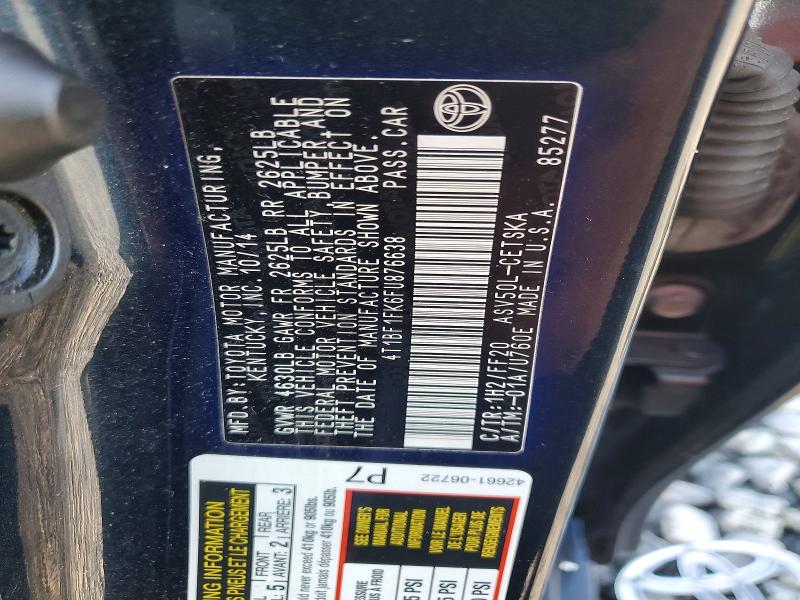 2015 Toyota Camry მანქანა იყიდება აუქციონზე, vin: 4T1BF1FK6FU876638, აუქციონის ნომერი: 62605276