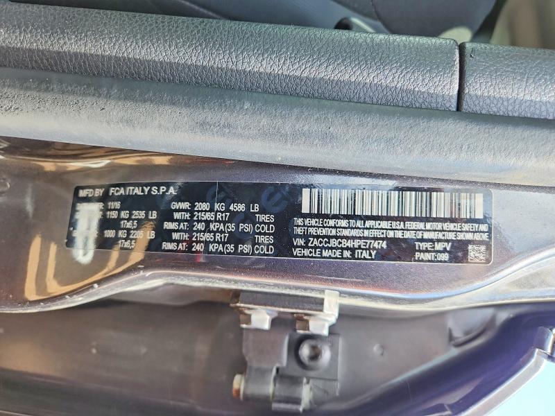 59833766 :رقم المزاد ، ZACCJBCB4HPE77474 vin ، 2017 Jeep Renegade مزاد بيع