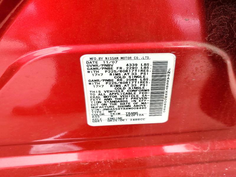 62580006 :رقم المزاد ، JN8AS58TX8W009490 vin ، 2008 Nissan Rogue مزاد بيع