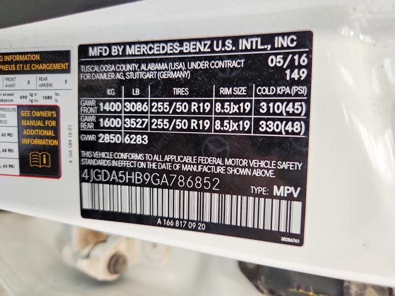 Aukcja sprzedaży 2016 Mercedes-benz Gle, vin: 4JGDA5HB9GA786852, numer aukcji: 60182016