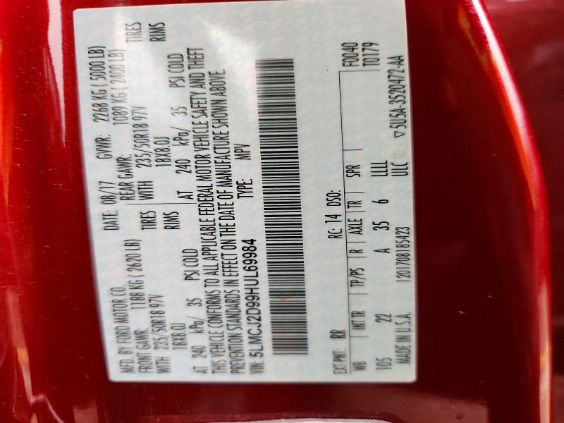 Aukcja sprzedaży 2017 Lincoln Mkc, vin: 5LMCJ2D99HUL69984, numer aukcji: 61952536