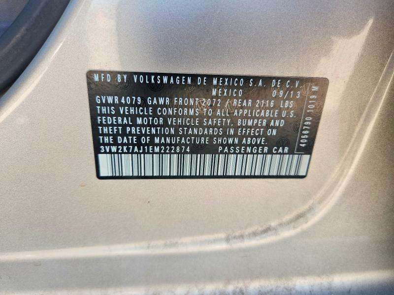 2014 Volkswagen Jetta მანქანა იყიდება აუქციონზე, vin: 3VW2K7AJ1EM222874, აუქციონის ნომერი: 61737716