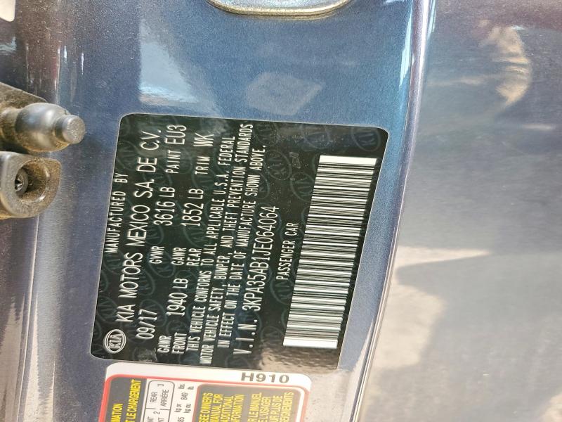 2018 Kia Rio მანქანა იყიდება აუქციონზე, vin: 3KPA35AB1JE064064, აუქციონის ნომერი: 61592186