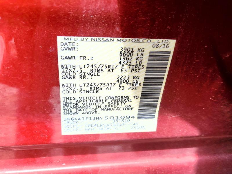 Aukcja sprzedaży 2017 Nissan Titan Xd, vin: 1N6AA1F13HN501094, numer aukcji: 61101286