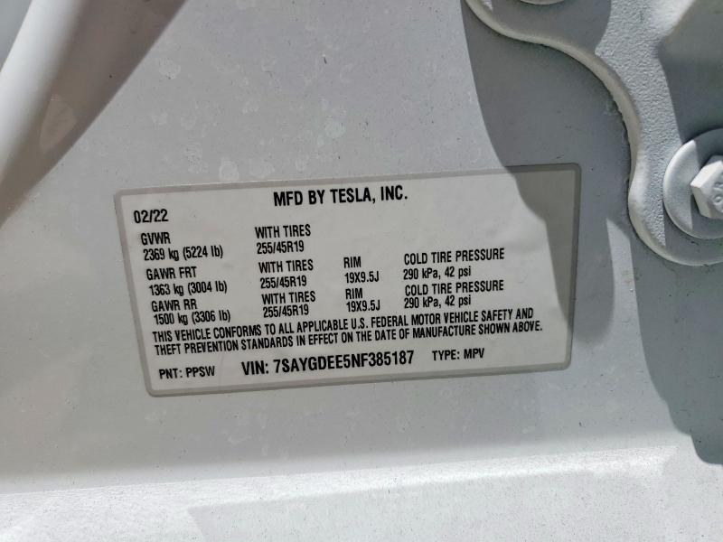 Aukcja sprzedaży 2022 Tesla Model Y, vin: 7SAYGDEE5NF385187, numer aukcji: 60325776