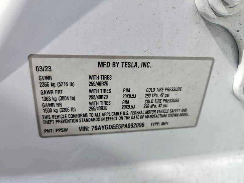 Продажа на аукционе авто 2023 Tesla Model Y, vin: 7SAYGDEE5PA092096, номер лота: 59623156