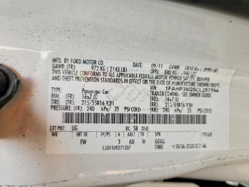 Auction sale of the 2012 Ford Focus, vin: 1FAHP3M25CL257594, lot number: 62869646