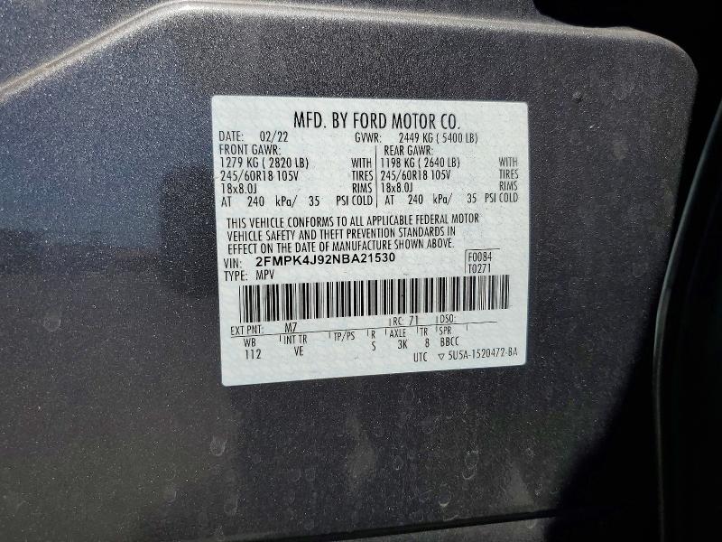 Продаж на аукціоні авто 2022 Ford Edge, vin: 2FMPK4J92NBA21530, номер лоту: 60637136