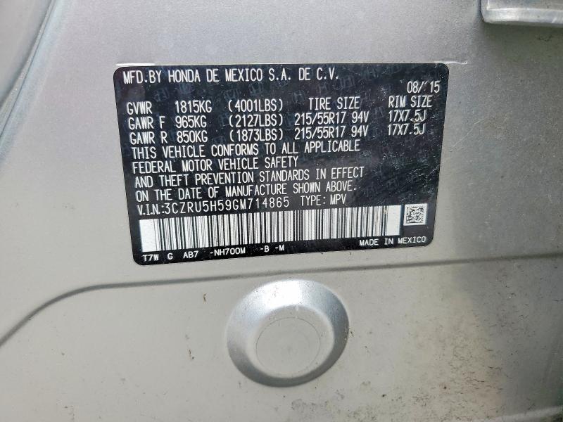 Продажа на аукционе авто 2016 Honda Hr-v, vin: 3CZRU5H59GM714865, номер лота: 59741186