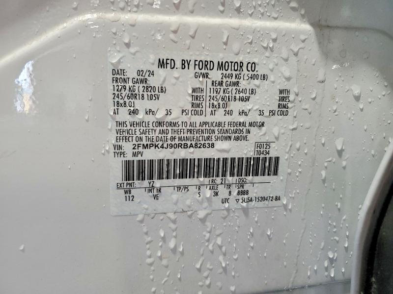 61398346 :رقم المزاد ، 2FMPK4J90RBA82638 vin ، 2019 Ford Edge مزاد بيع