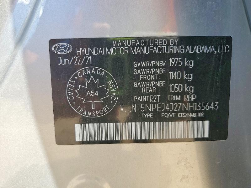 Продаж на аукціоні авто 2022 Hyundai Sonata, vin: 5NPEJ4J27NH135643, номер лоту: 61840176