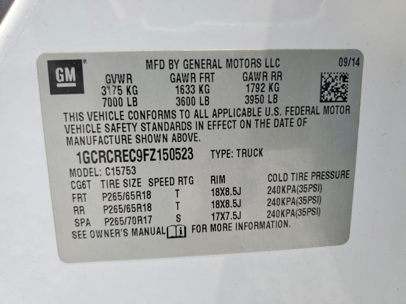 Продажа на аукционе авто 2015 Chevrolet Silverado, vin: 1GCRCREC9FZ150523, номер лота: 62976566
