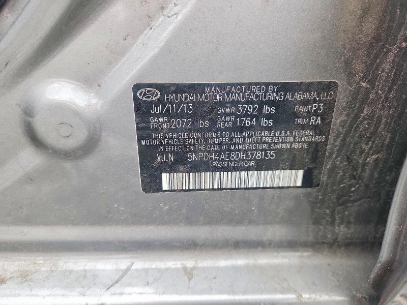 2013 Hyundai Elantra მანქანა იყიდება აუქციონზე, vin: 5NPDH4AE8DH378135, აუქციონის ნომერი: 62906826