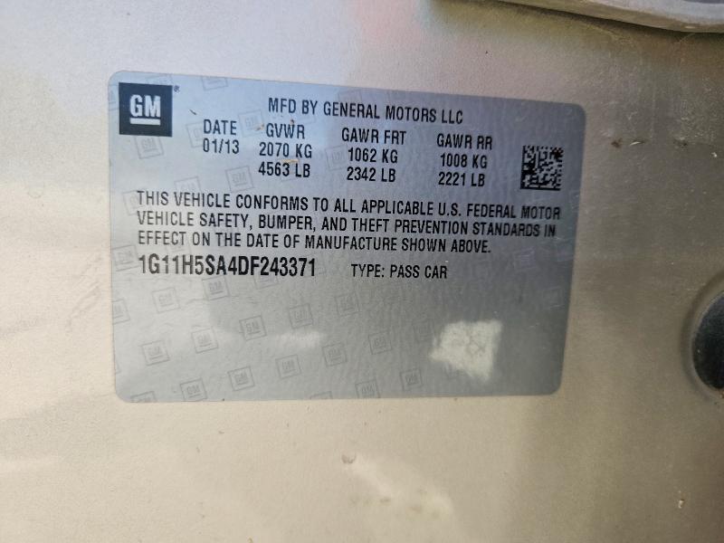 61070046 :رقم المزاد ، 1G11H5SA4DF243371 vin ، 2013 Chevrolet Malibu مزاد بيع