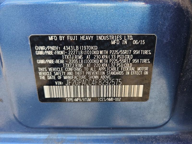 Продаж на аукціоні авто 2015 Subaru Xv Crosstrek, vin: JF2GPACC4F8292575, номер лоту: 62331846