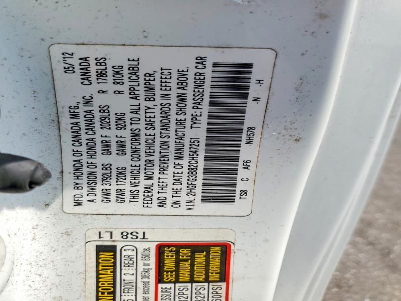 Aukcja sprzedaży 2012 Honda Civic, vin: 2HGFG3B82CH547251, numer aukcji: 61514786