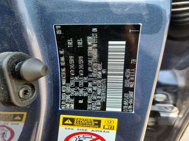 2019 Toyota Highlander მანქანა იყიდება აუქციონზე, vin: 5TDDZRFH7KS917476, აუქციონის ნომერი: 61551636