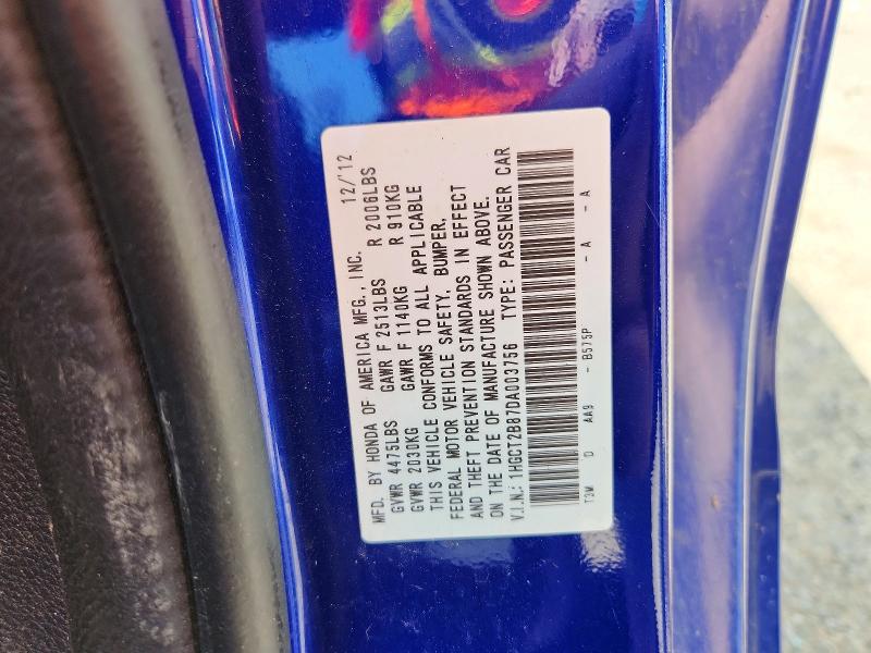 2013 Honda Accord მანქანა იყიდება აუქციონზე, vin: 1HGCT2B87DA003756, აუქციონის ნომერი: 59994046