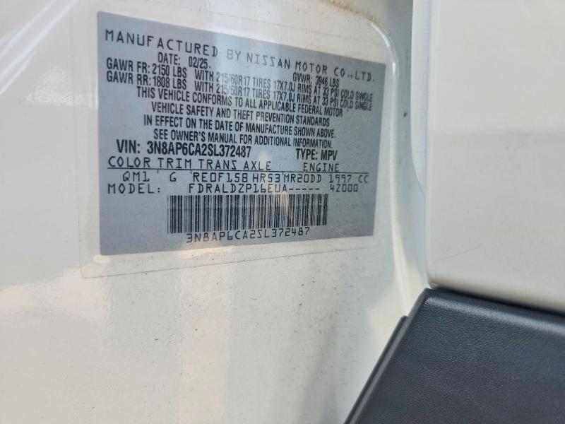 2025 Nissan Kicks მანქანა იყიდება აუქციონზე, vin: 3N8AP6CA2SL372487, აუქციონის ნომერი: 63165346
