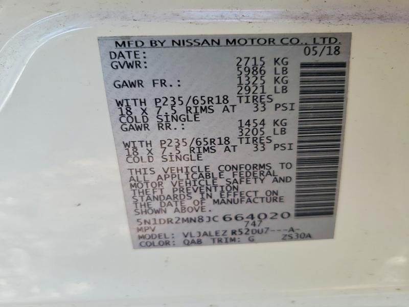 63393006 :رقم المزاد ، 5N1DR2MN8JC664020 vin ، 2018 Nissan Pathfinder مزاد بيع