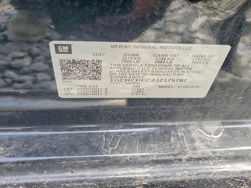 2018 Chevrolet Silverado მანქანა იყიდება აუქციონზე, vin: 1GCRCREC2JZ175787, აუქციონის ნომერი: 61490376