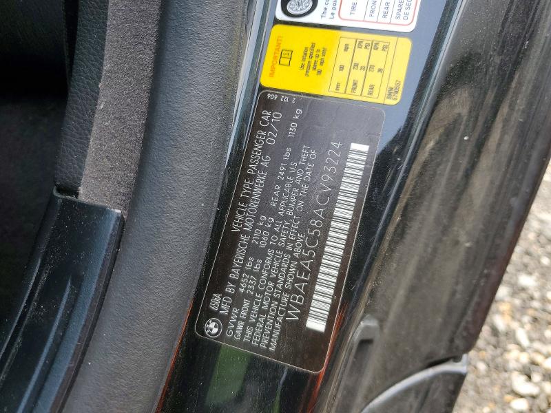 59685986 :رقم المزاد ، WBAEA5C58ACV93224 vin ، 2010 Bmw 650 مزاد بيع