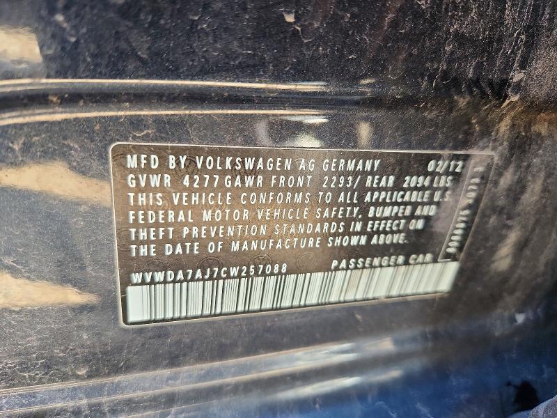 60049196 :رقم المزاد ، WVWDA7AJ7CW257088 vin ، 2012 Volkswagen Golf مزاد بيع