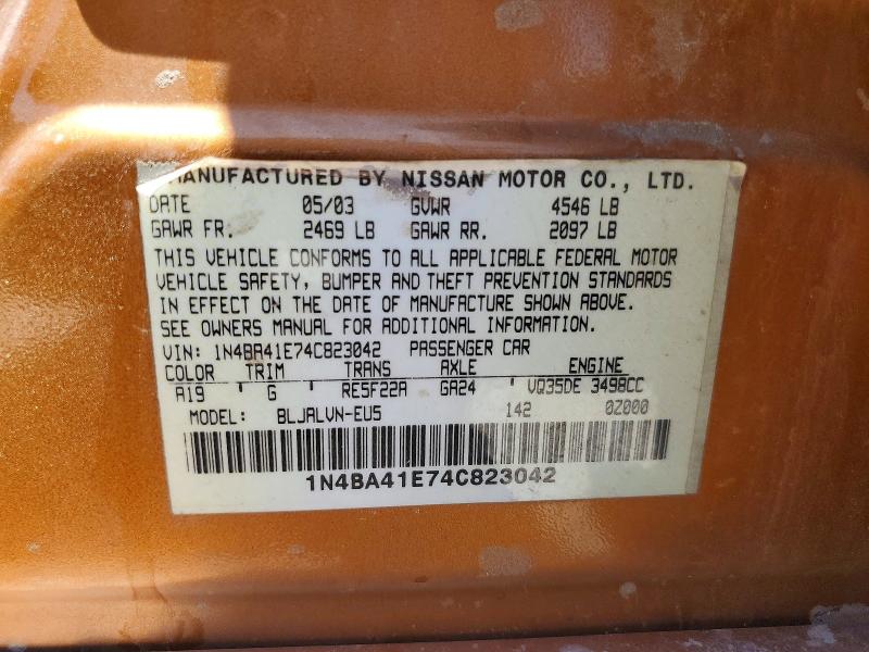 Продаж на аукціоні авто 2004 Nissan Maxima Se/sl, vin: 1N4BA41E74C823042, номер лоту: 59853676