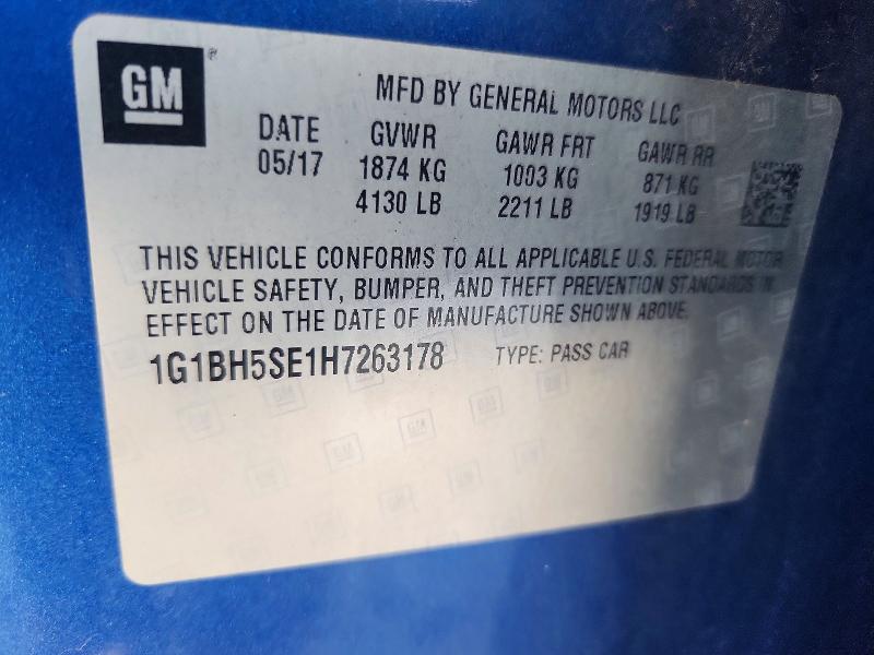 2017 Chevrolet Cruze მანქანა იყიდება აუქციონზე, vin: 1G1BH5SE1H7263178, აუქციონის ნომერი: 60186866