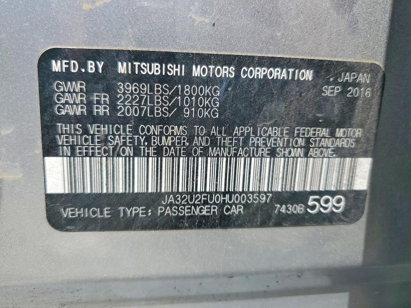 2017 Mitsubishi Lancer მანქანა იყიდება აუქციონზე, vin: JA32U2FU0HU003597, აუქციონის ნომერი: 60237146