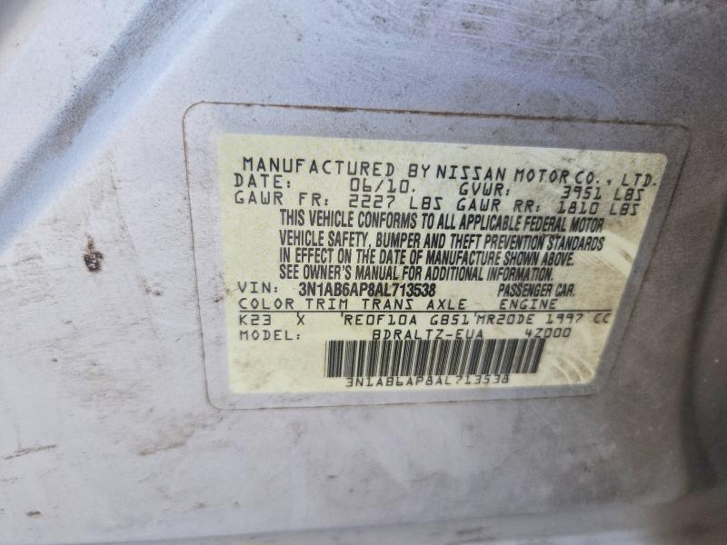 Aukcja sprzedaży 2010 Nissan Sentra, vin: 3N1AB6AP8AL713538, numer aukcji: 59297266