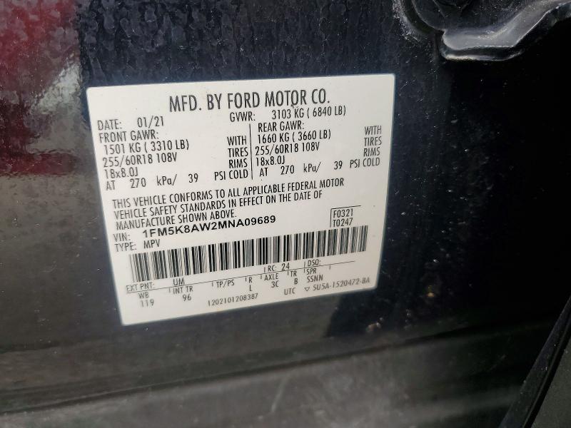 2021 Ford Explorer მანქანა იყიდება აუქციონზე, vin: 1FM5K8AW2MNA09689, აუქციონის ნომერი: 62449146