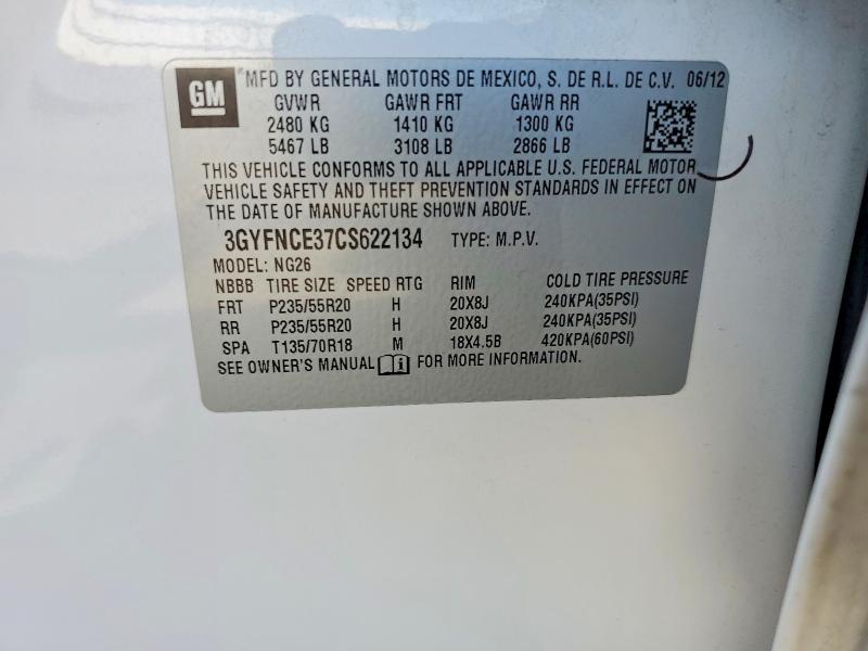 62670566 :رقم المزاد ، 3GYFNCE37CS622134 vin ، 2012 Cadillac Srx مزاد بيع
