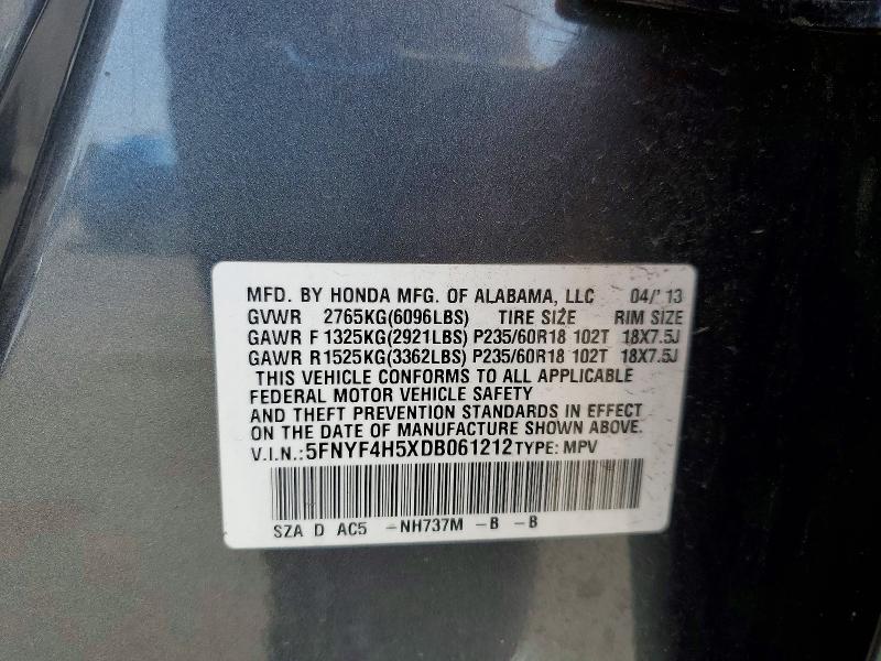2013 Honda Pilot მანქანა იყიდება აუქციონზე, vin: 5FNYF4H5XDB061212, აუქციონის ნომერი: 60606836