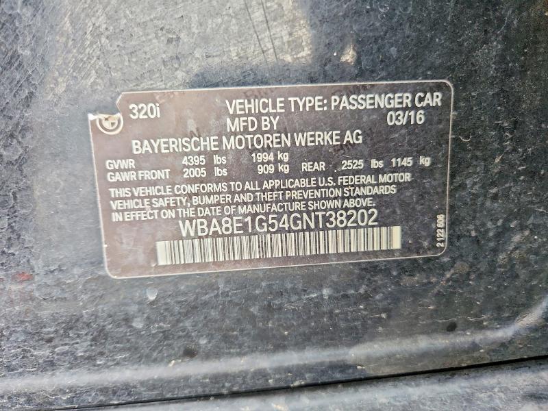 2016 Bmw 320 მანქანა იყიდება აუქციონზე, vin: WBA8E1G54GNT38202, აუქციონის ნომერი: 59624826