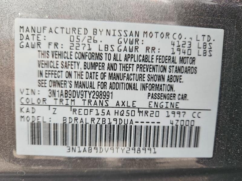 2026 Nissan Sentra მანქანა იყიდება აუქციონზე, vin: 3N1AB9DV9TY298991, აუქციონის ნომერი: 62061826