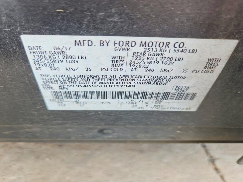 59360606 :رقم المزاد ، 2FMPK4K95HBC17349 vin ، 2017 Ford Edge مزاد بيع