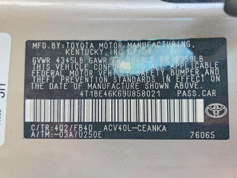 Aukcja sprzedaży 2009 Toyota Camry, vin: 4T1BE46K69U858021, numer aukcji: 61396236