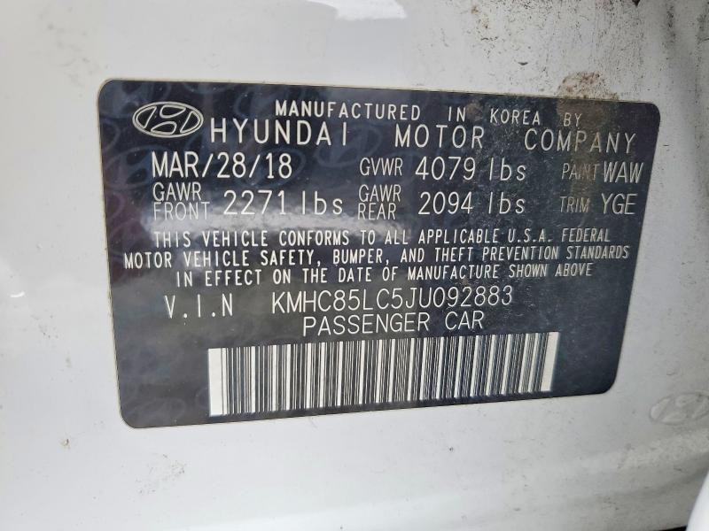Продаж на аукціоні авто 2018 Hyundai Ioniq, vin: KMHC85LC5JU092883, номер лоту: 59657486