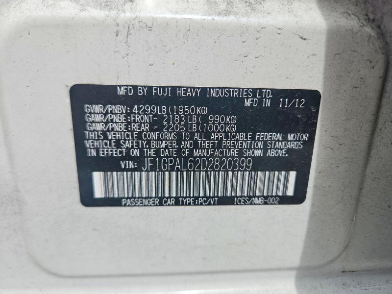 Продаж на аукціоні авто 2013 Subaru Impreza, vin: JF1GPAL62D2820399, номер лоту: 59270486