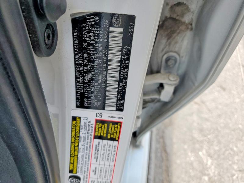 Aukcja sprzedaży 2020 Toyota Camry, vin: 4T1K61AKXLU340620, numer aukcji: 59390626