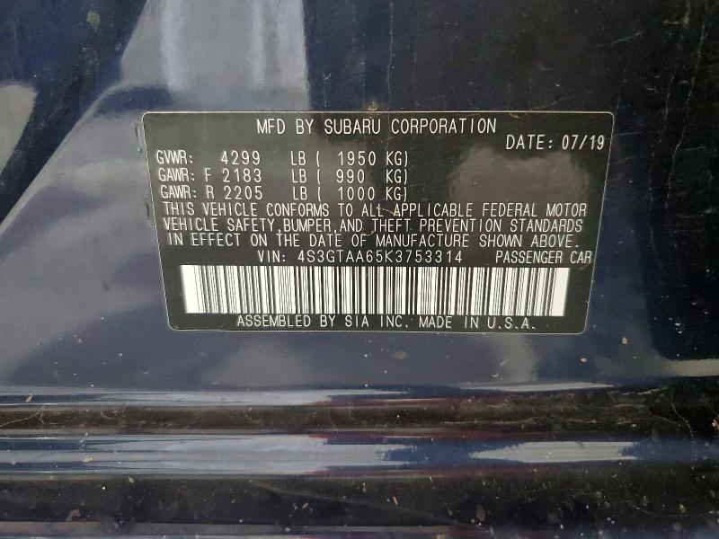 Продажа на аукционе авто 2019 Subaru Impreza, vin: 4S3GTAA65K3753314, номер лота: 60081226