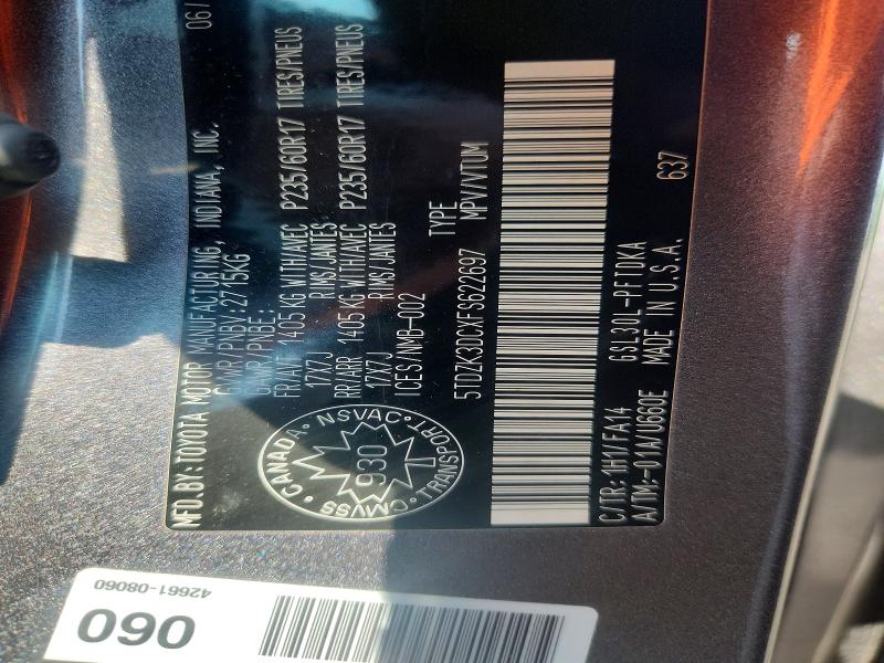 2015 Toyota Sienna მანქანა იყიდება აუქციონზე, vin: 5TDZK3DCXFS622697, აუქციონის ნომერი: 60566426
