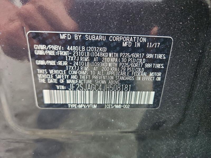 Aukcja sprzedaży 2018 Subaru Forester, vin: JF2SJAGC4JH508181, numer aukcji: 60005266