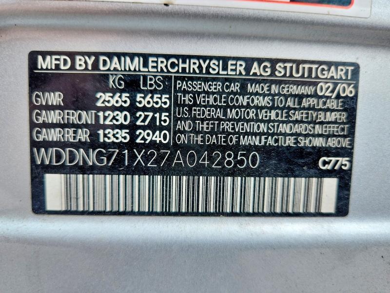 2007 Mercedes-benz S მანქანა იყიდება აუქციონზე, vin: WDDNG71X27A042850, აუქციონის ნომერი: 62909666
