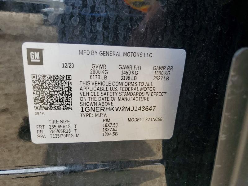 61606346 :رقم المزاد ، 1GNERHKW2MJ143647 vin ، 2021 Chevrolet Traverse مزاد بيع