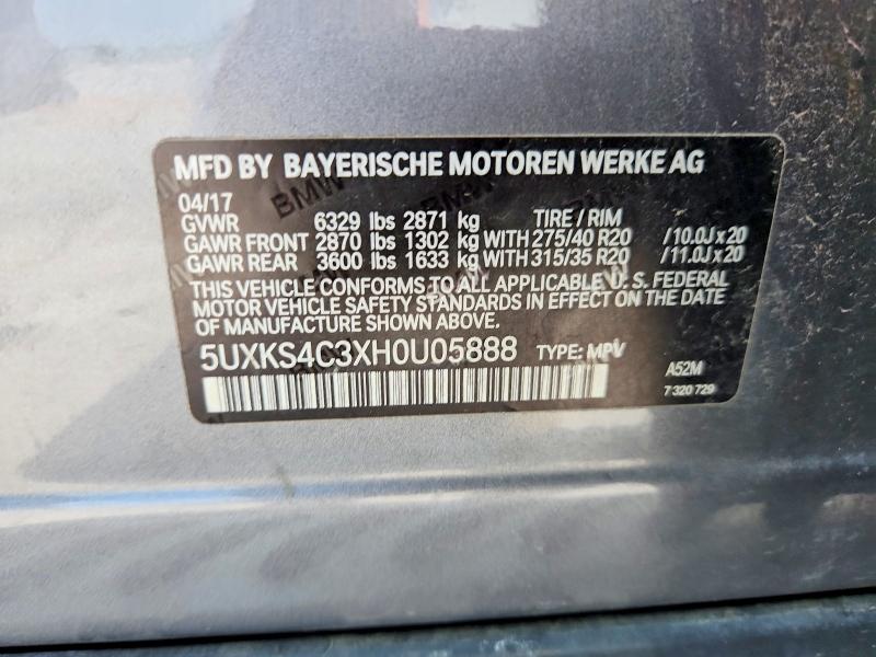 61742406 :رقم المزاد ، 5UXKS4C3XH0U05888 vin ، 2017 Bmw X5 مزاد بيع