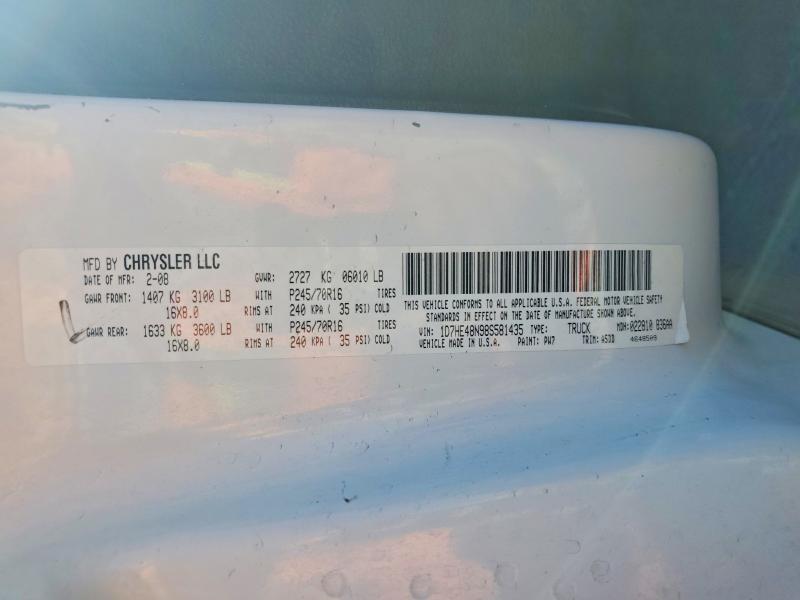 2008 Dodge Dakota მანქანა იყიდება აუქციონზე, vin: 1D7HE48N98S581435, აუქციონის ნომერი: 62721596